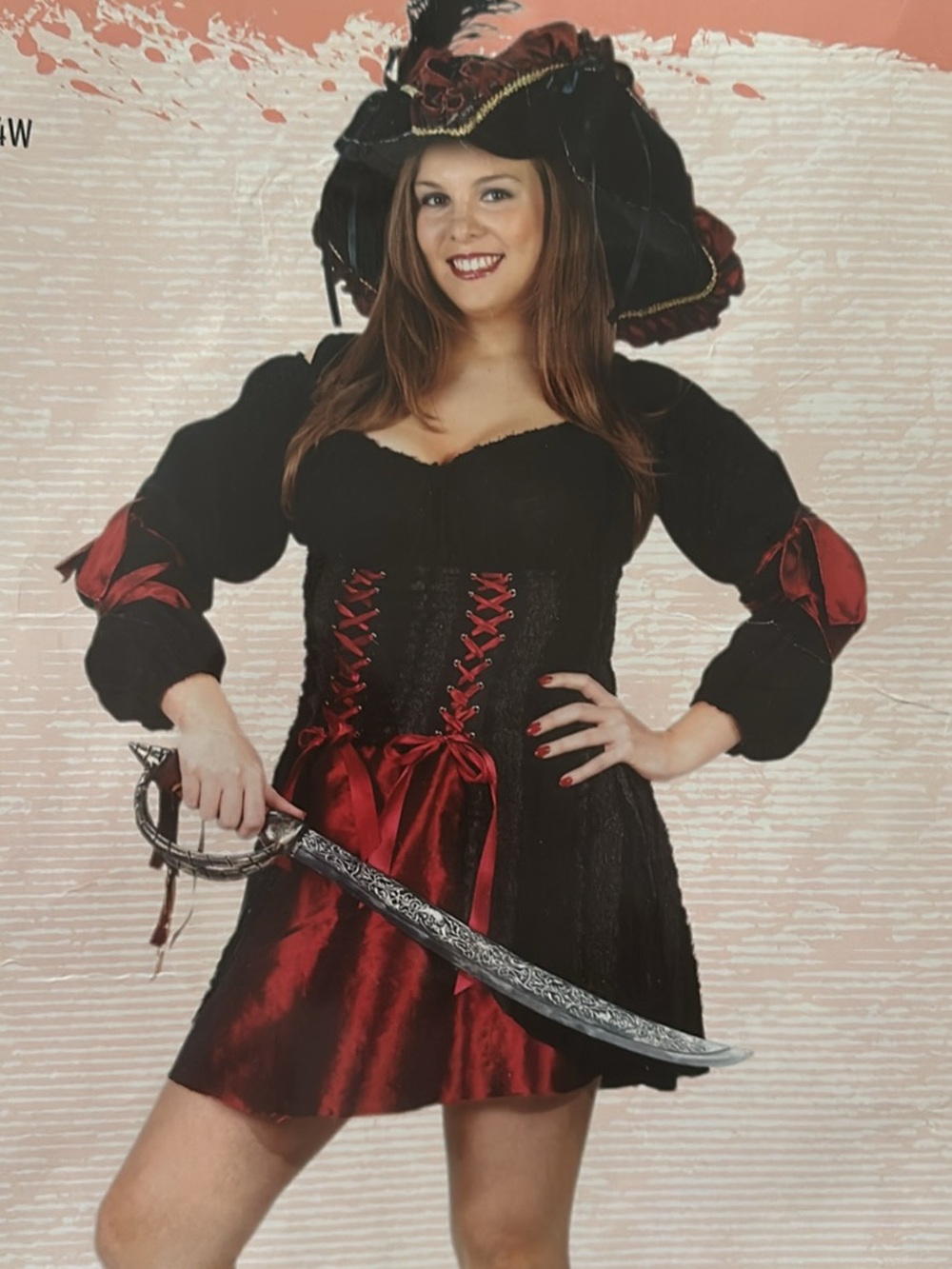 Women's Plus Size with adjustable back tie Black and Red Pirate Costume Dress